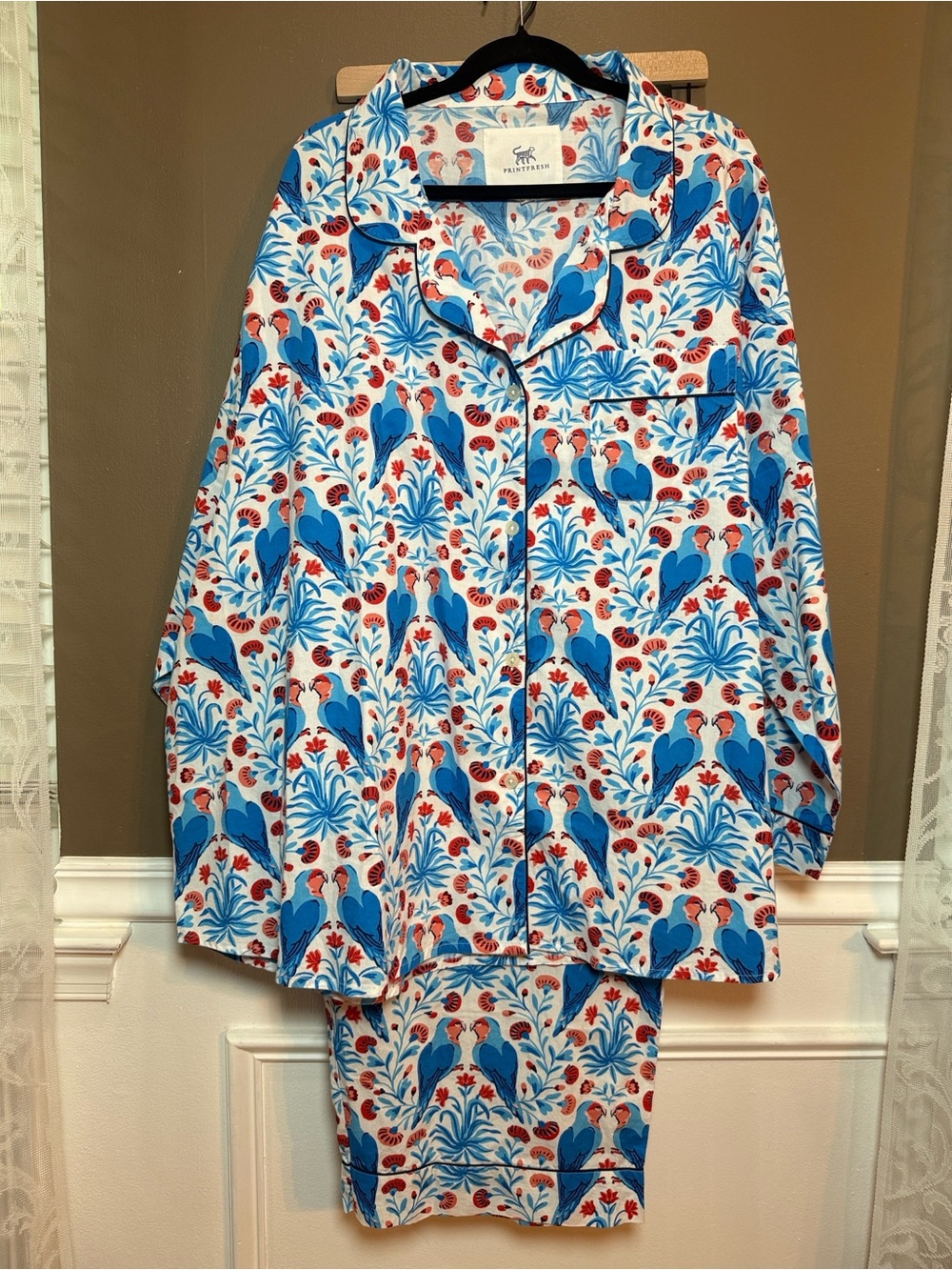 Printfresh Organic Cotton Parrot Button Up Pajama Set 5X NWT